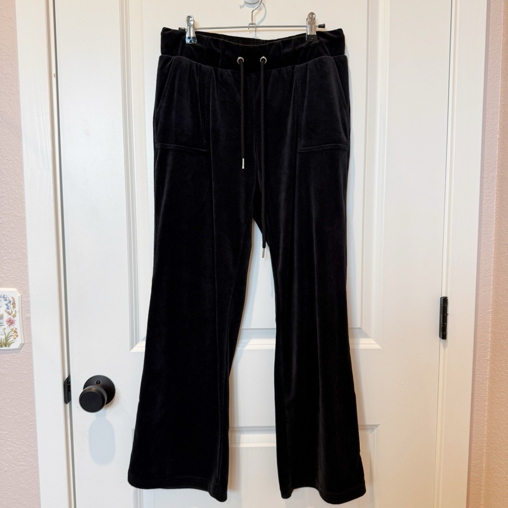 Y2K Bebe Velour Mid Rise Sweatpants L Spell Out Rhinestone Bling Lounge Black